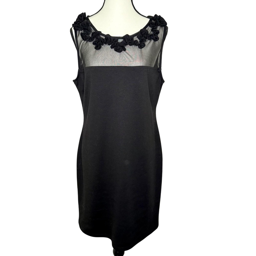 Vintage Y2K Black Cocktail MSK Brand Dress Ruffle Mesh Size 10 Made‎ in USA